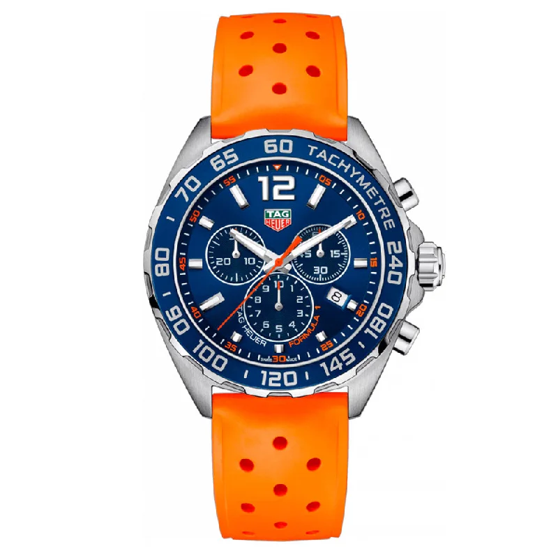 Women's Chronograph Watches with Radio Frequency-TAG Heuer Formula 1 Chronograph 43mm Blue Dial Quartz Gents Watch CAZ1014.FT8028
