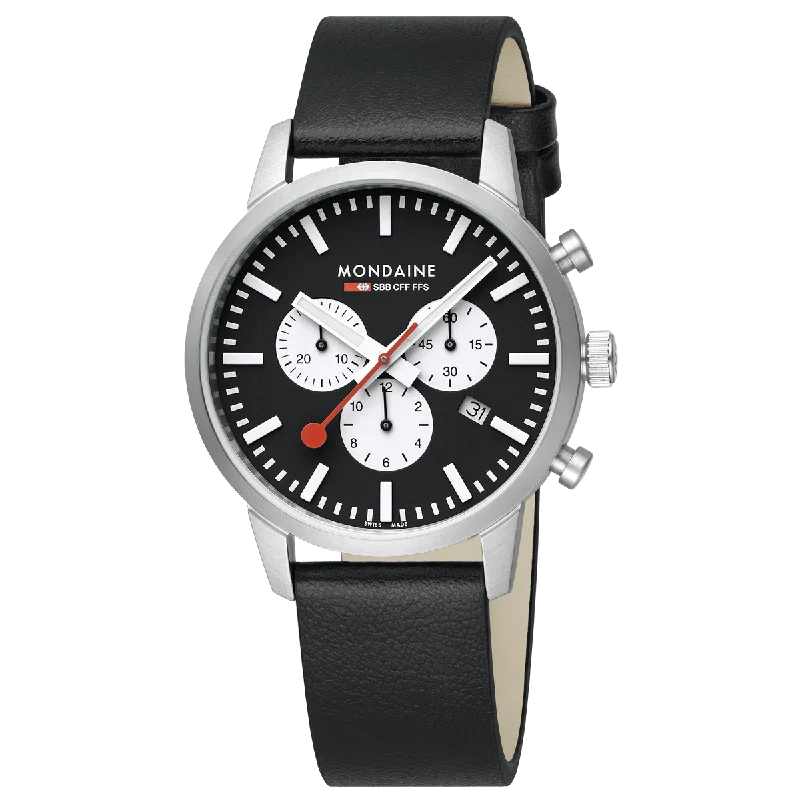 Men's Chronograph Watches with GPS Navigation-Neo, Black vegan grape leather, 41 mm