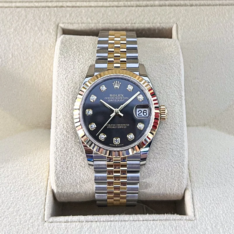 men's Rolex watches with alarm function -​Rolex Datejust31 31mm Steel/YG Dark Grey Dial Diamond Markers 2024 Ref m278273-0022 (#862)