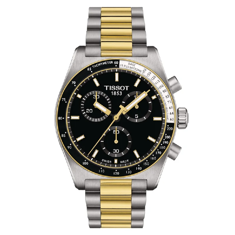 Women's Chronograph Watches for Radio Communication-Tissot PR516 Chronograph 40mm Black Dial Yellow Gold PVD Steel Quartz Gents Watch T1494172205100