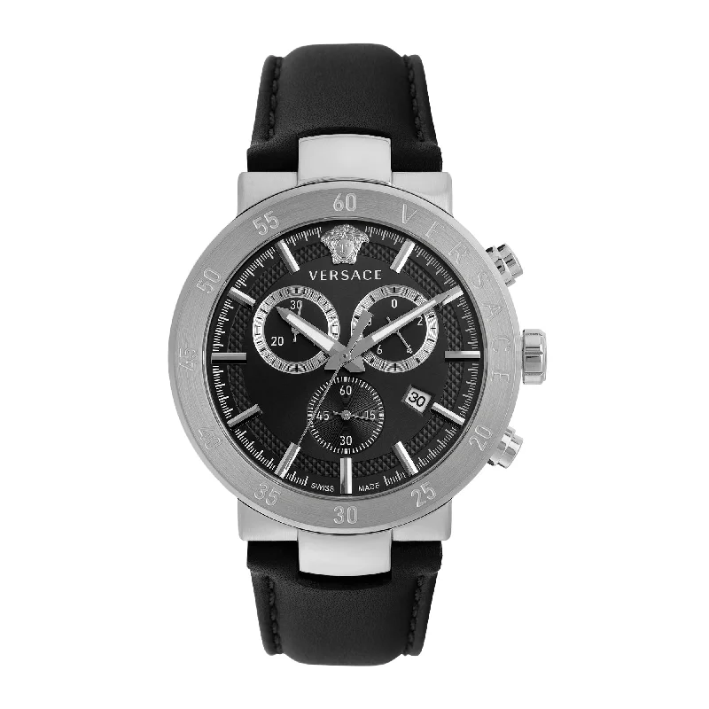Women's Chronograph Watches with Aviation Theme-Versace Black Dial Chrono Quartz Analog Men Watch
