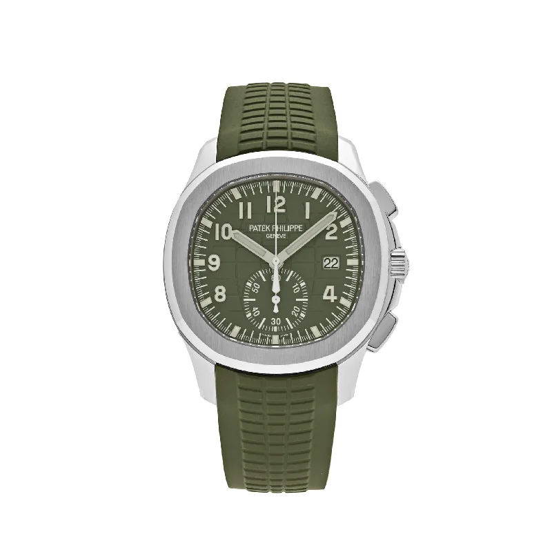 Men's Patek Philippe Watches with Heart Rate Monitoring-Patek Philippe Aquanaut 5968G-010 Chronograph White Gold Khaki Green Dial Uncut (2024)