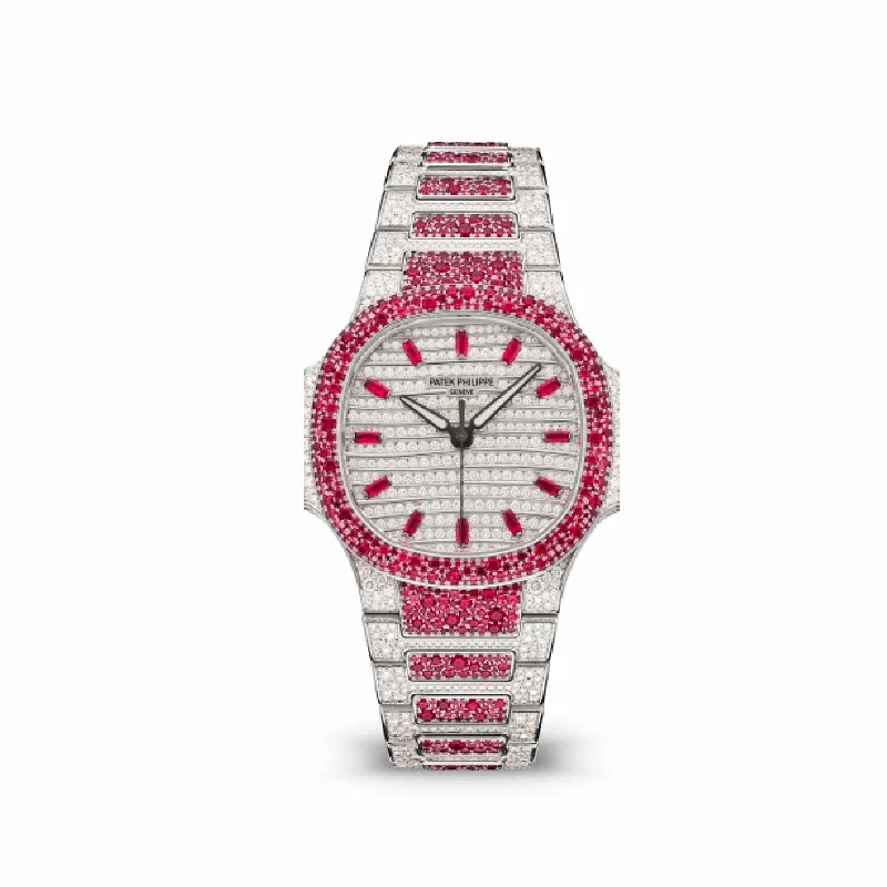 Men's Patek Philippe Watches with Hygrometer Feature-Patek Philippe Nautilus 7118/1452G 'Ladies Haute Joaillerie' White Gold Diamond Ruby Set