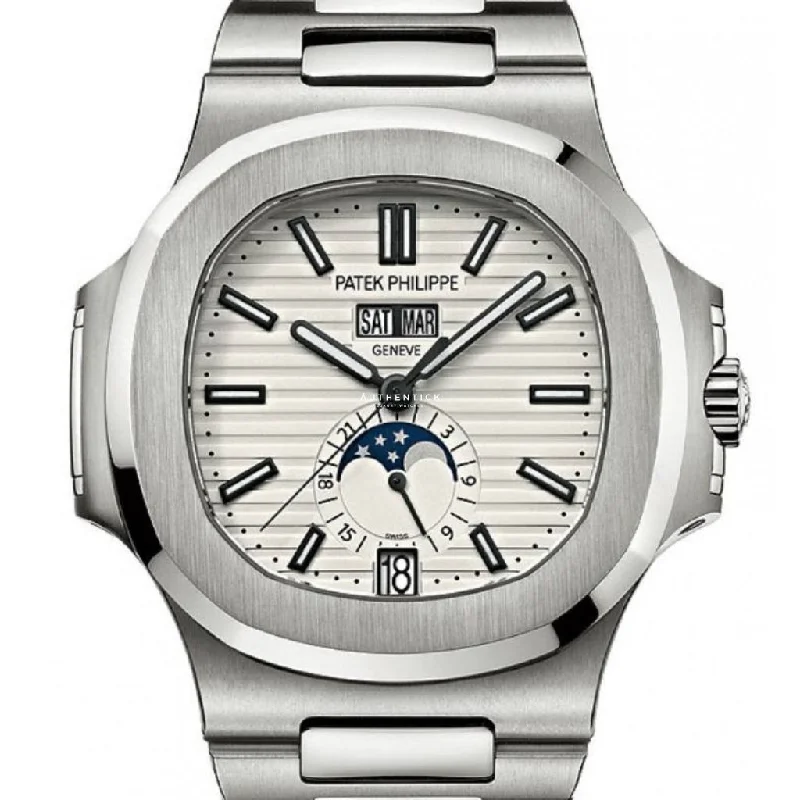 Men's Patek Philippe Watches for Temperature Monitoring-Patek Philippe Nautilus Annual Calendar Stainless Steel White Dial 5726/1A-010