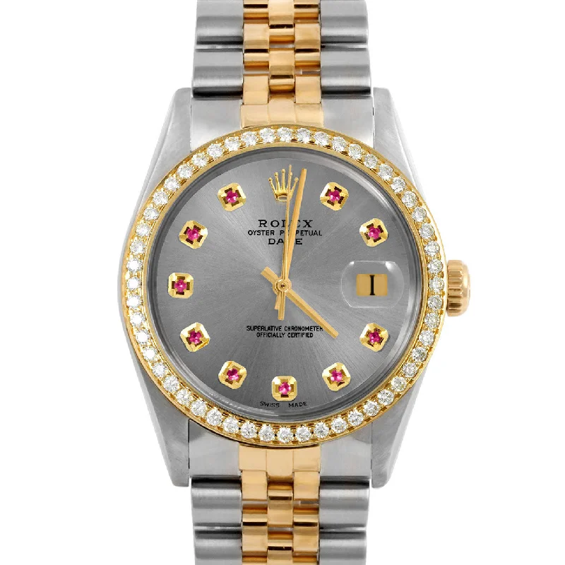men's Rolex watches with Clous de Paris dial -​Rolex Date 34mm | 1500-TT-SLT-RBY-AM-BDS-JBL