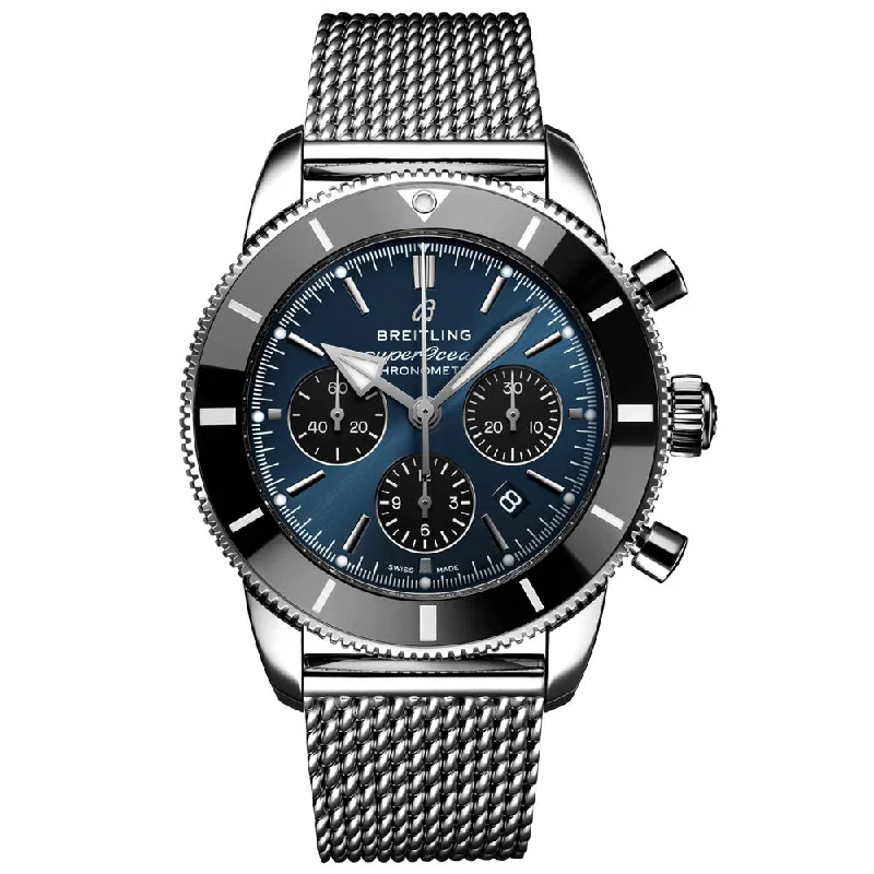 Women's Chronograph Watches for Understated Elegance-Breitling Superocean Heritage B01 Chronograph 44mm Blue Dial Automatic Gents Watch AB0162121C1A1
