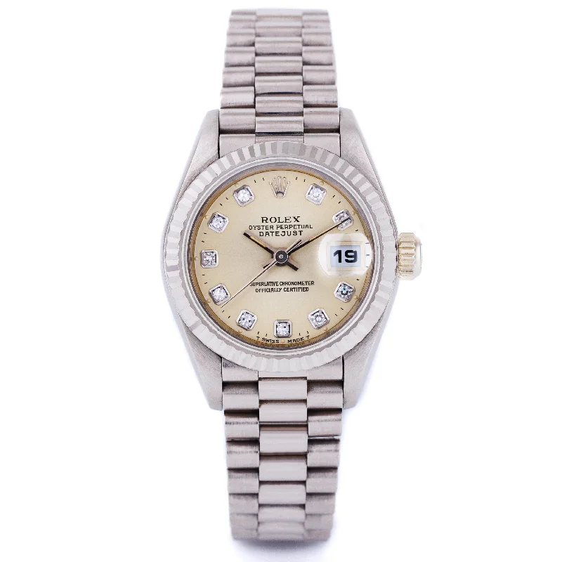 men's Rolex watches with telemeter scale -​Rolex Lady DateJust | REF. 69179 | Silver Diamond Dial | 18k White Gold | 1995