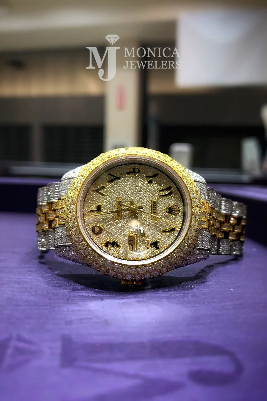 men's Rolex watches with honeycomb dial -​Rolex Datejust iced out Yellow gold/ Stainless steel Jubilee with Iced out Arabic Numeral Diamond dial