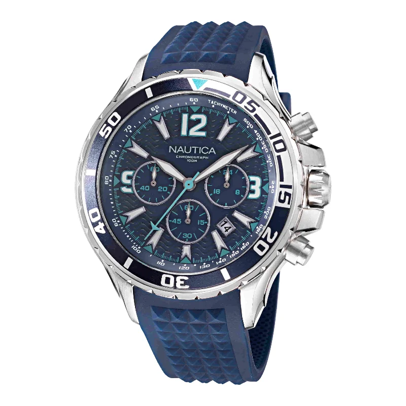 Women's Chronograph Watches for Modern Design-Nautica NST Blue Dial Round Case Quartz Analog Men Watch