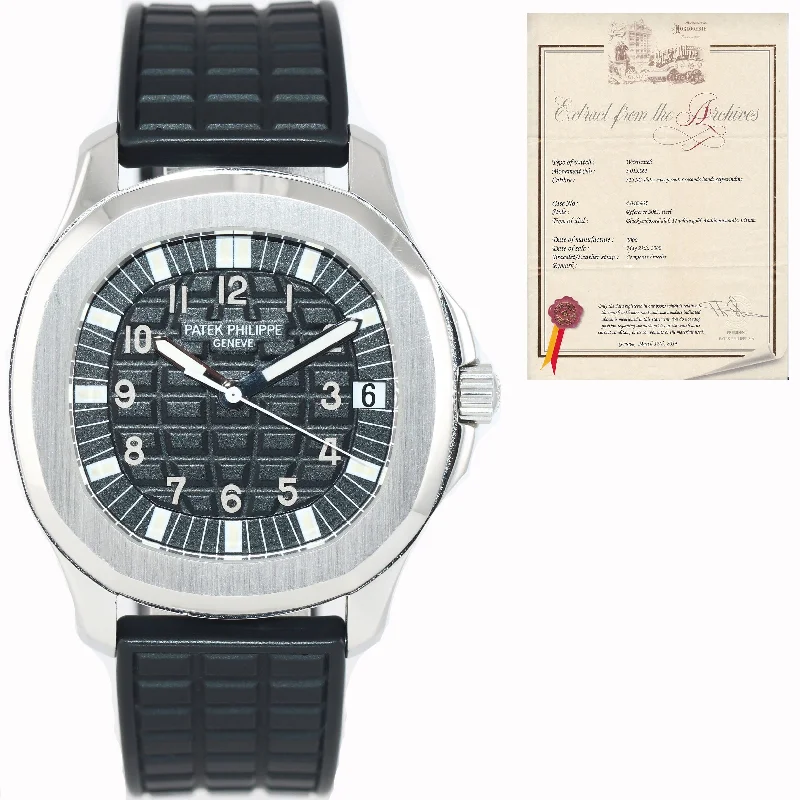 Women's Patek Philippe New Year's Eve Watches-PAPERS Patek Philippe Tritium Steel Aquanaut Black Rubber JUMBO 5065 38mm Watch