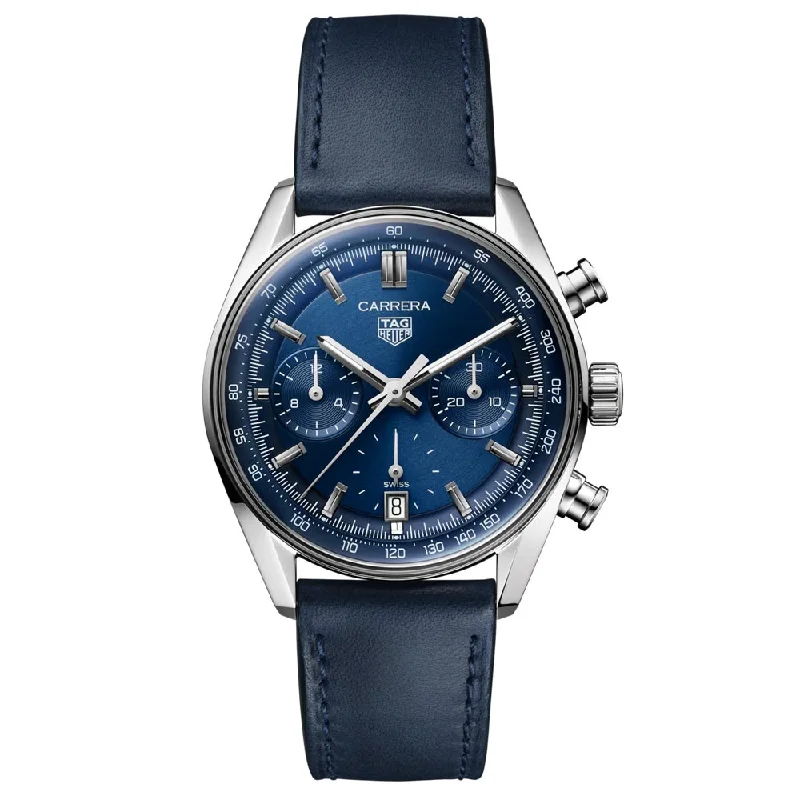 Women's Chronograph Watches with Advanced Navigation-TAG Heuer Carrera 39mm Blue Dial Automatic Chronograph Gents Watch CBS2212.FC6535