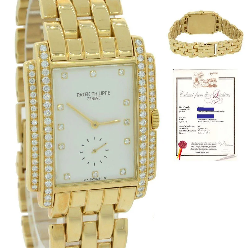 Women's Patek Philippe Kinetic Watches-Patek Philippe Gondolo 18k Yellow Gold Diamond Manual 5025/1J 5025 Watch wBox F8