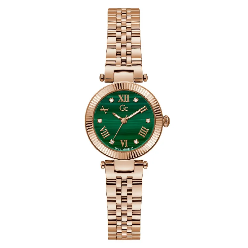 Women's Chronograph Watches for Customization-Gc Green Dial Round Case Quartz Analog Women Watch