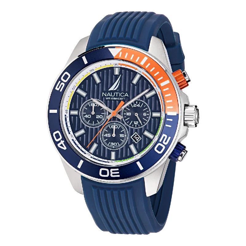 Women's Chronograph Watches with Minimalist Style-Nautica One Blue Dial Round Case Quartz Analog Men Watch