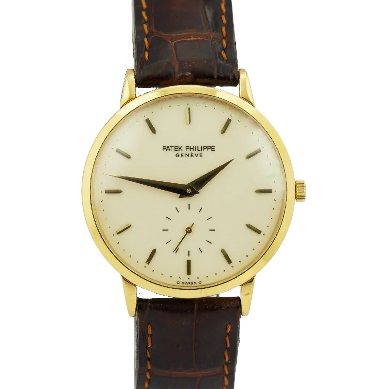 Women's Patek Philippe Round Case Style Watches-VINTAGE PAPERS Patek Philippe Calatrava 33mm PORCELAIN 18K Yellow Gold 3893 BOX