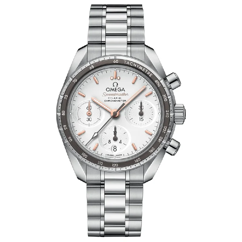 Women's Chronograph Watches with Laser Engraving-OMEGA Speedmaster 38 Chronograph 38mm Silver Dial Automatic Watch 32430385002001