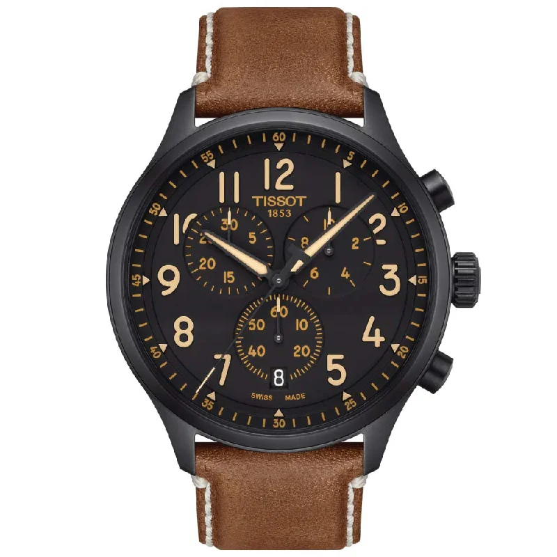 Women's Chronograph Watches with Pilot's Watch Design-Tissot Chrono XL 45mm Black Dial Black PVD Steel Quartz Gents Watch T1166173605203