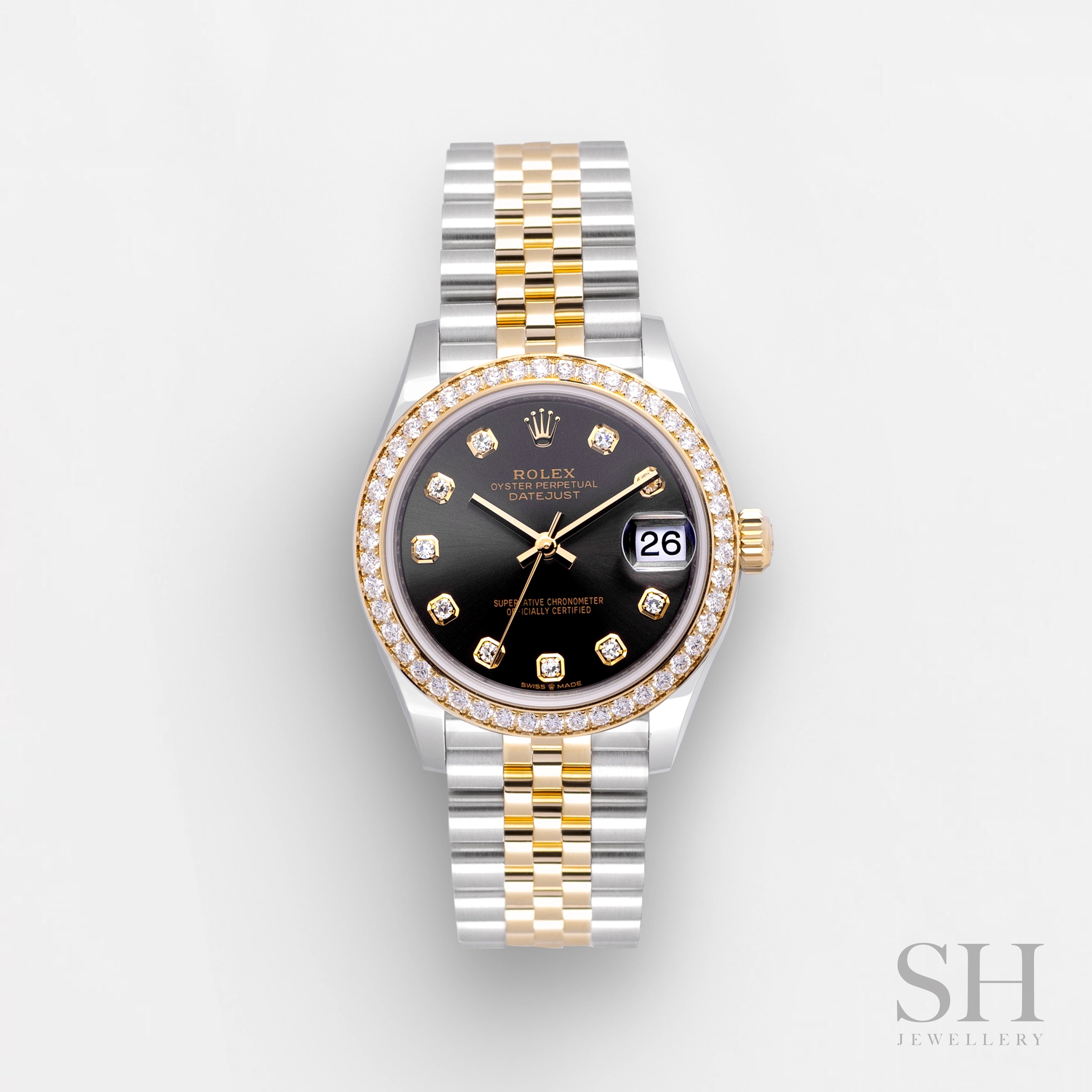 men's Rolex watches with Arabic numerals -​Rolex Datejust31 31mm Steel/YG Dark Grey Dial Diamond Markers 2024 Ref m278273-0022 (#846)