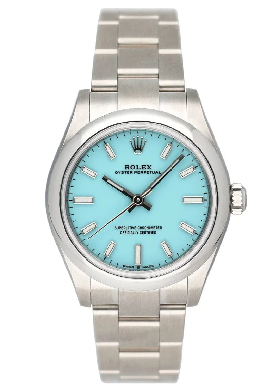men's Rolex watches with coin-edge bezel -​Rolex Oyster Perpetual 277200 Turquoise Dial Ladies Watch Box Papers