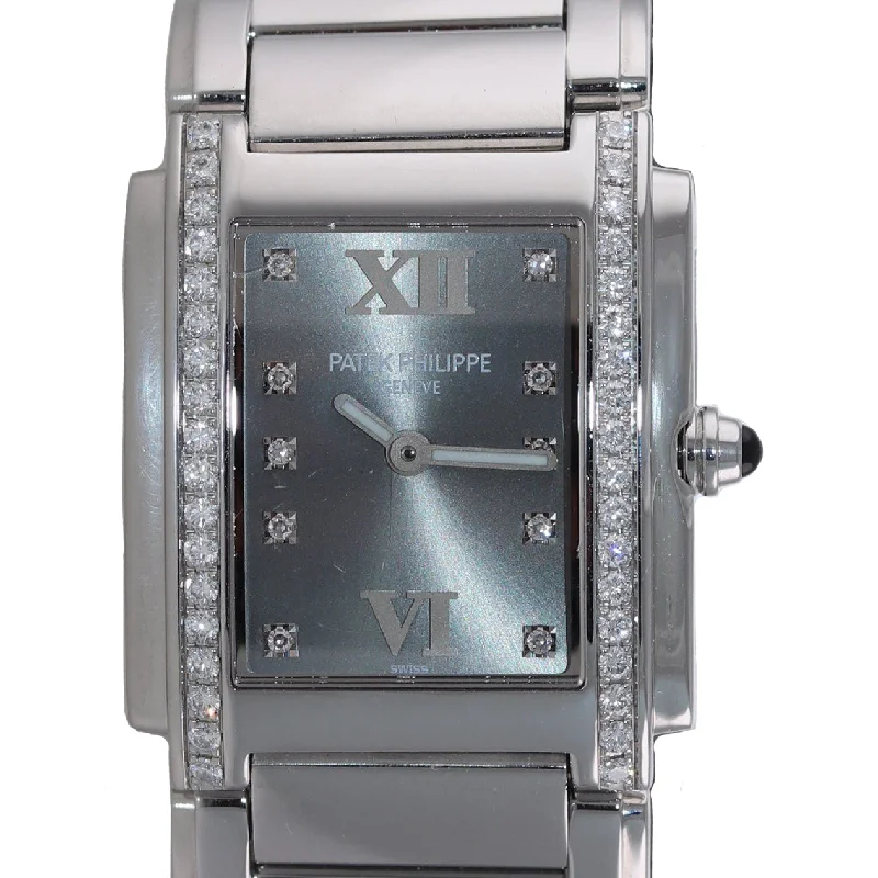 Women's Patek Philippe Seasonal Watches-MINT Ladies Patek Philippe Twenty-4 24 Steel Gray Diamond 4910/10A-010 Watch