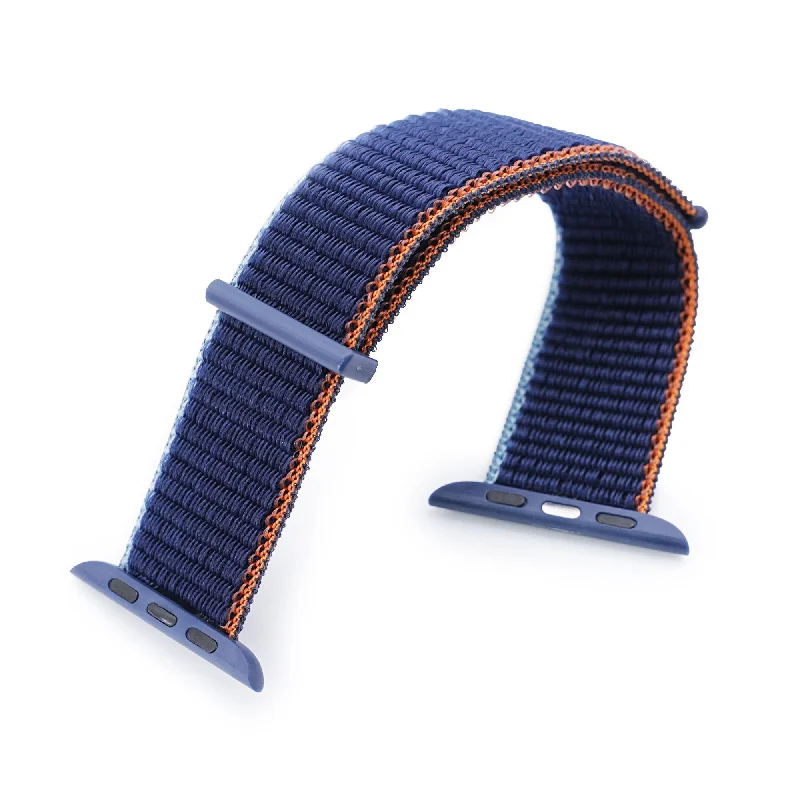 Men's Military Watches with High Accuracy-22mm Navy Blue Hook & Loop Durable Nylon Watch Band compatible with Apple Watch 44mm / 45mm models