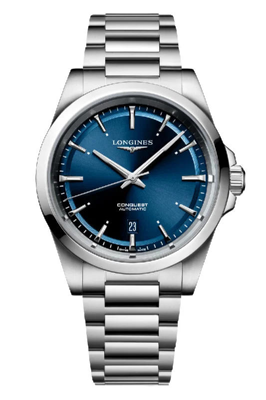 Men's Japanese Made Style Dress Watches for Reliability-Longines Conquest 41mm Automatic L3.830.4.92.6