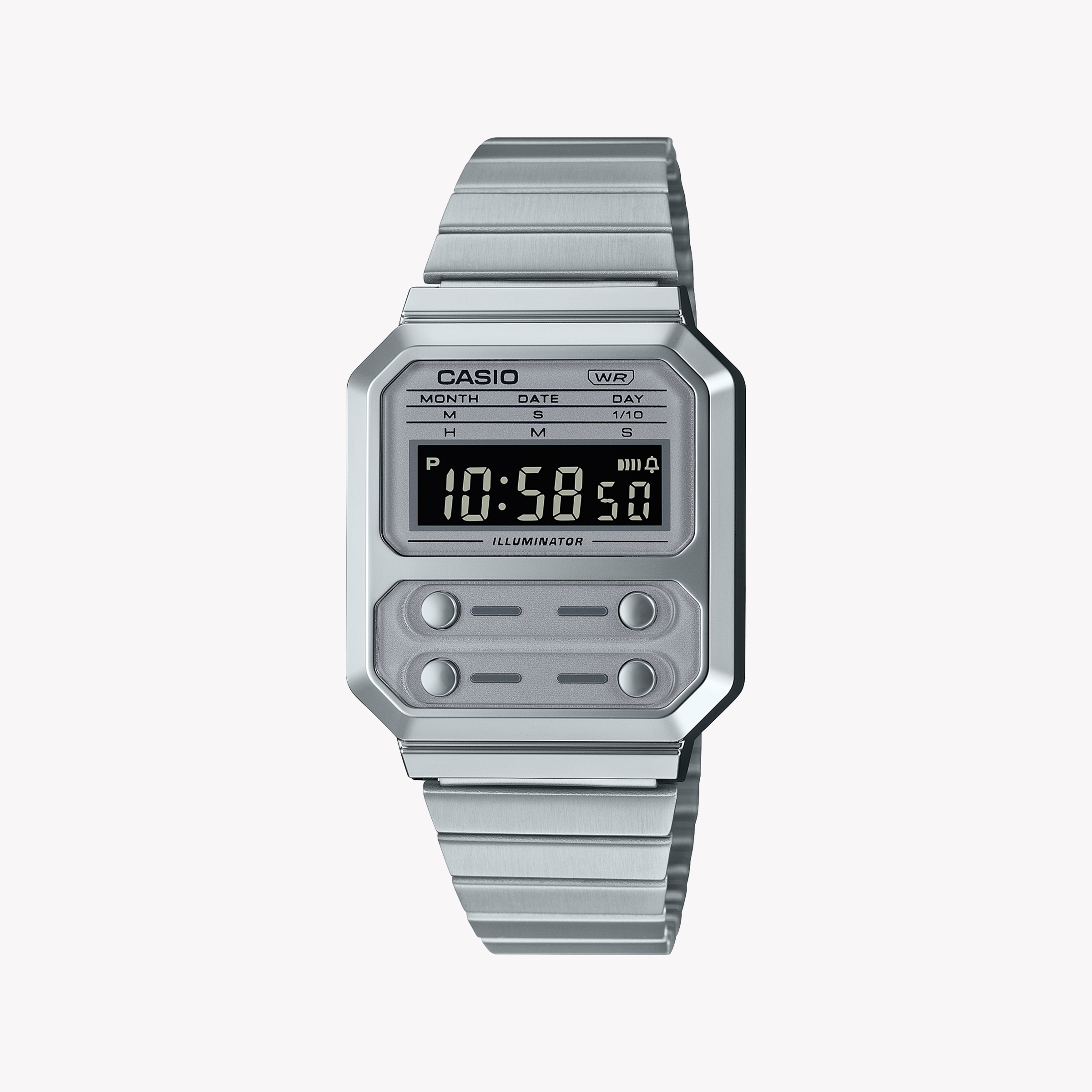 Men's Digital Watches with Countdown Timer-Casio Unisex Silver Resin & Stainless Steel Watch, Silver | A100WE-7B