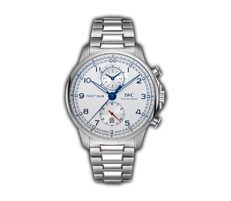 Men's Pilot Watches with Slide Rule Bezel-45mm Yacht Club Chronograph Steel Silver Dial