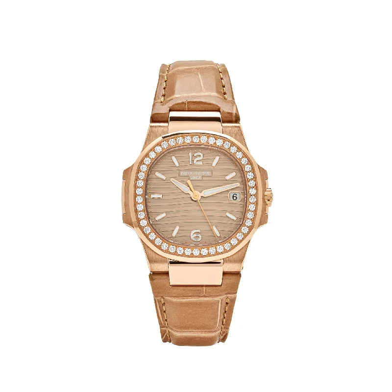 Men's Patek Philippe Watches with Smart Features-Patek Philippe Nautilus 7010R-012 'Ladies' Quartz Rose Gold Diamond Bezel