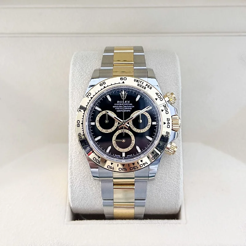 men's Rolex watches with GMT function -​Rolex Cosmograph Daytona 40mm Steel/YG Black Dial Stick Markers 2024 Ref m126503-0003 (#872)