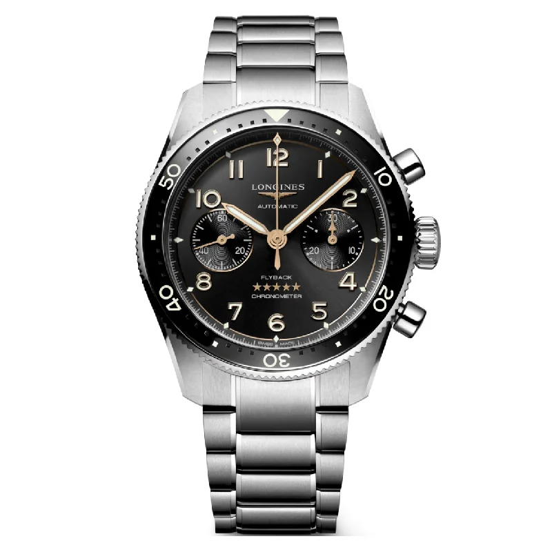 Women's Pilot Watches with Advanced Materials-Longines Spirit Flyback Sunray Black Dial Men 42mm