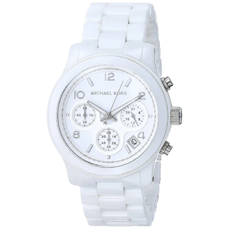 Women's Chronograph Watches with Barometer Calibration-Michael Kors Women's MK5161 Runway Chronograph White Ceramic Watch