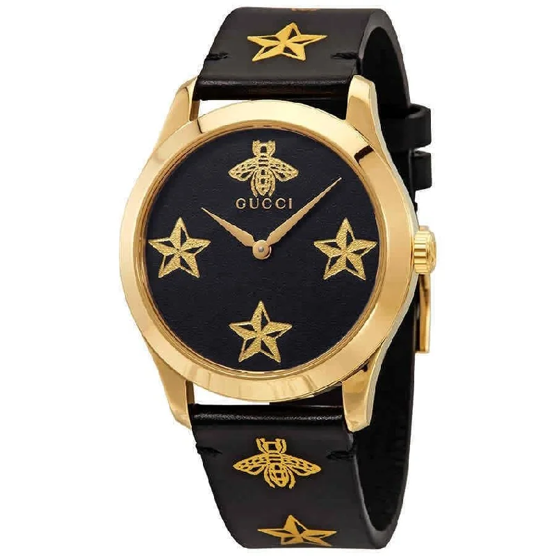 Women's Chronograph Watches for Military Personnel-Gucci Women's YA1264055 G-Timeless Star and Bee Motif Stainless Steel Watch