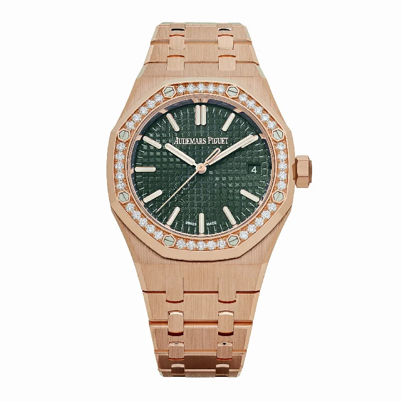 Men's Audemars Piguet Quartz Movement Watches-Audemars Piguet Royal Oak 15551OR.ZZ.1356OR.06  Selfwinding Rose Gold Khaki Green Dial