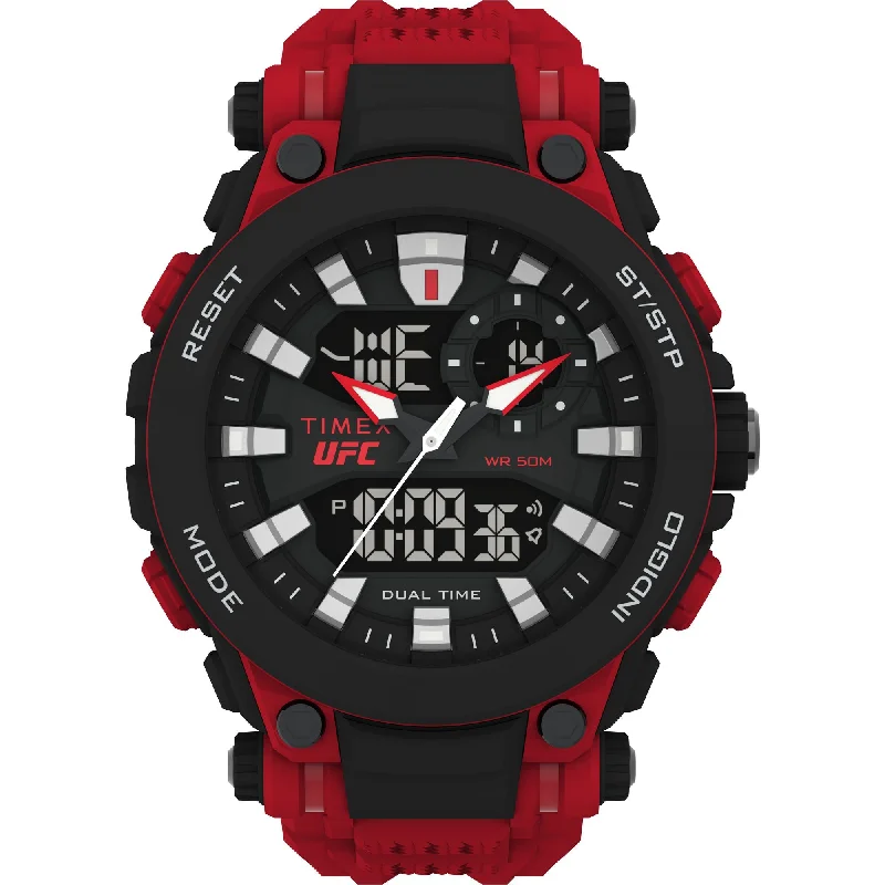 Women's Chronograph Watches for Workouts-Timex UFC Strength Black Dial Round Case Quartz Analog Digital Men Watch
