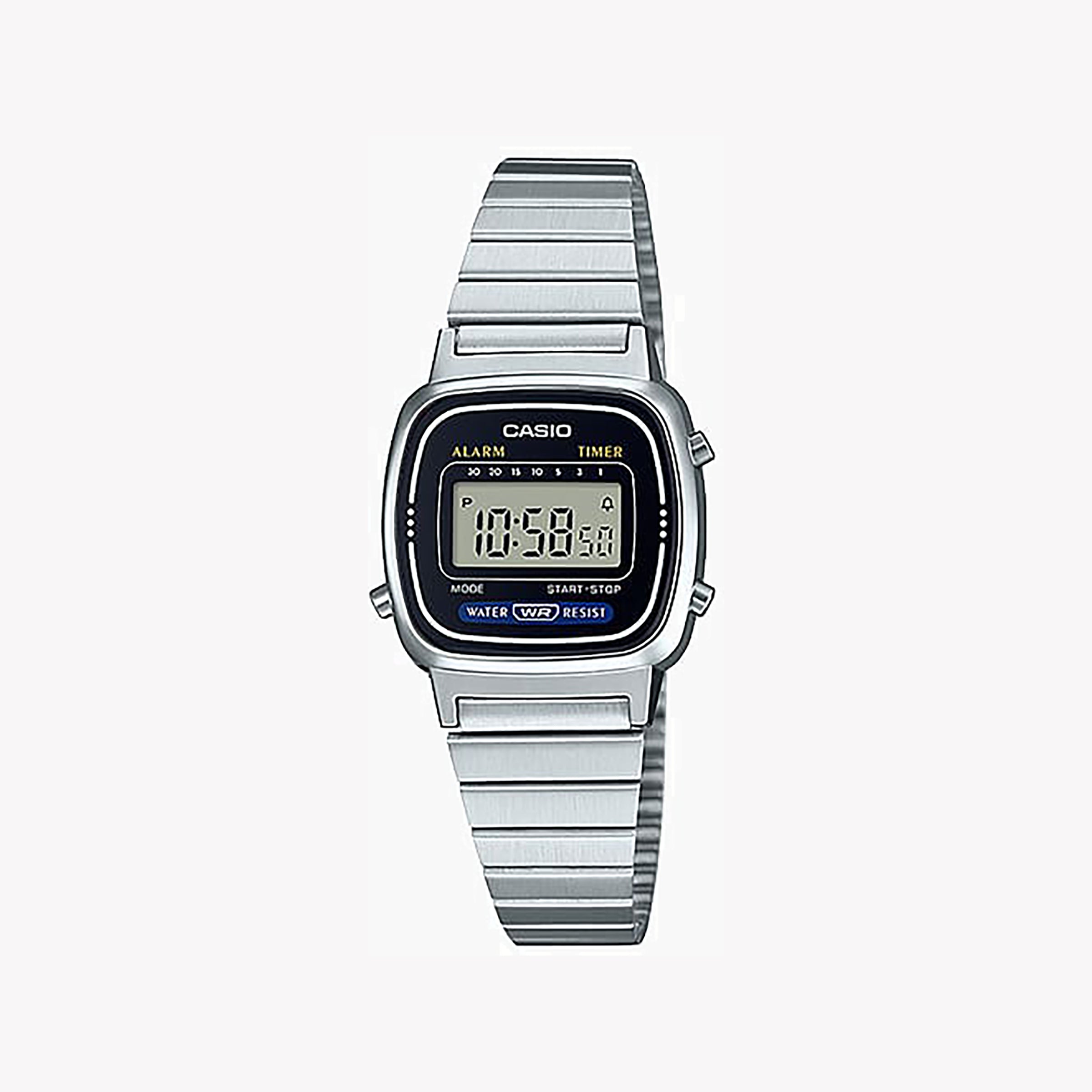 Men's Digital Watches with Pilot's Watch Design-Casio Unisex Silver Resin Watch, Stainless Steel Band | LA670WA-1DF