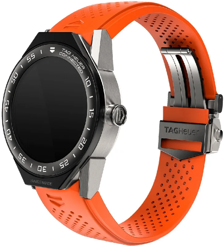 Men's Chronograph Watches for Emergency Signaling-Tag Heuer Men's SBF8A8001.11FT6081 Connected Chronograph Orange Rubber Watch
