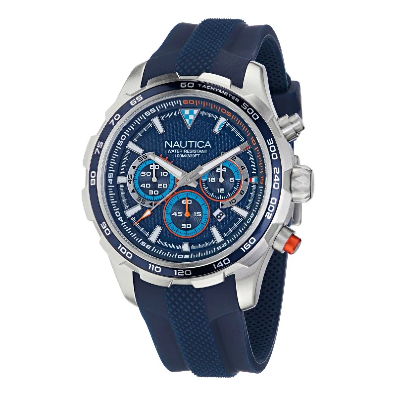Women's Chronograph Watches with UV Sensor-Nautica NST Blue Dial Round Case Quartz Analog Men Watch