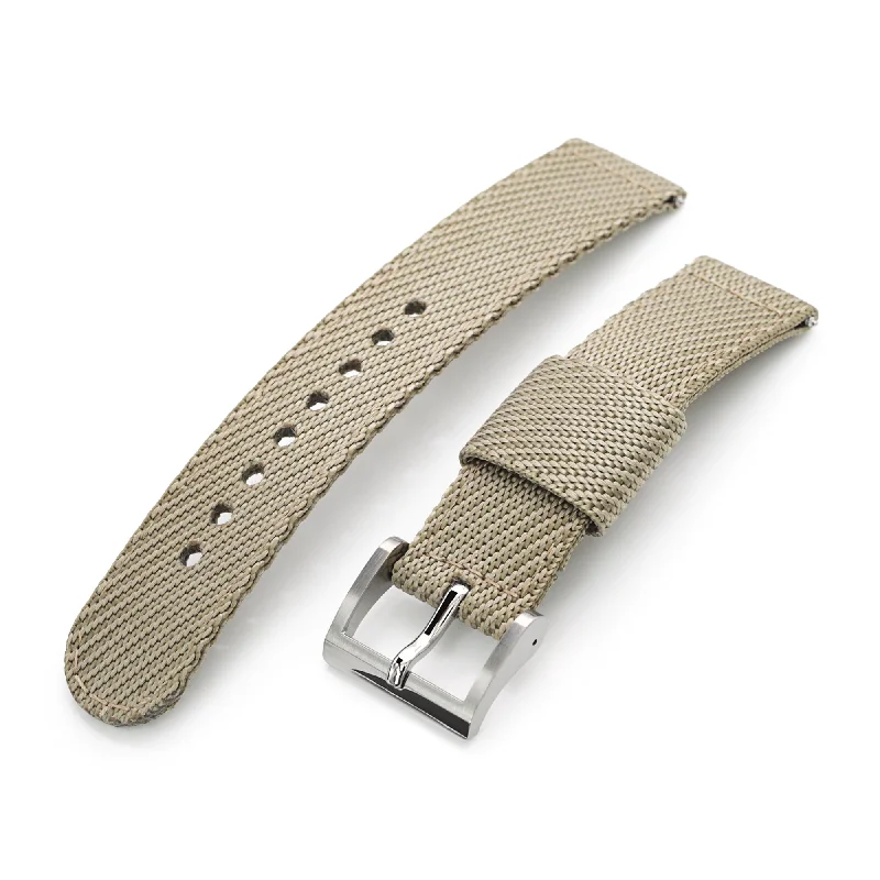 Men's Military Watches for Military Training-2-pcs Nylon Watch Band, Khaki, Quick Release, Polished Buckle
