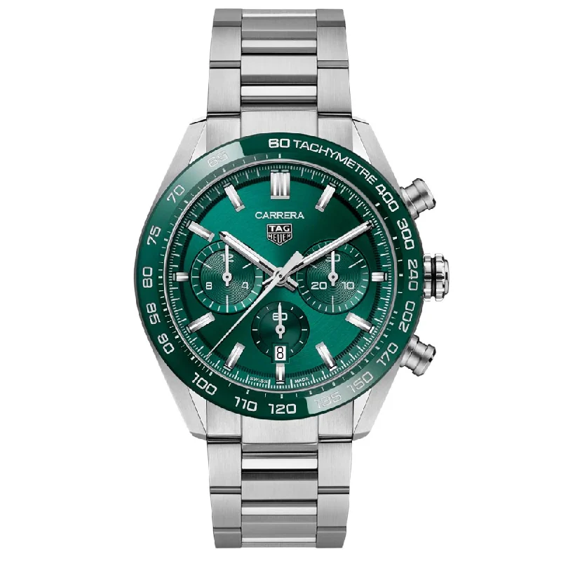 Women's High-End Chronograph Watches-TAG Heuer Carrera 44mm Green Dial Automatic Chronograph Gents Watch CBN2A1N.BA0643