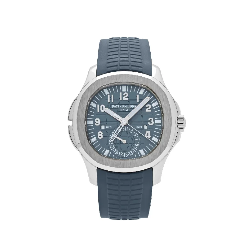Men's Patek Philippe Watches with Advanced Materials-Patek Philippe Aquanaut 5164G-001 'Travel Time' White Gold Blue-Gray Dial (2024)