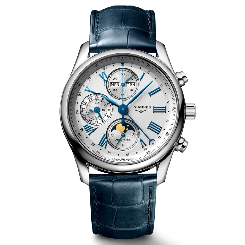Women's Chronograph Watches for Modern Design-Longines Master Collection 40mm Silver Dial Automatic Chronograph Day & Date Moonphase Gents Watch L2.673.4.71.2