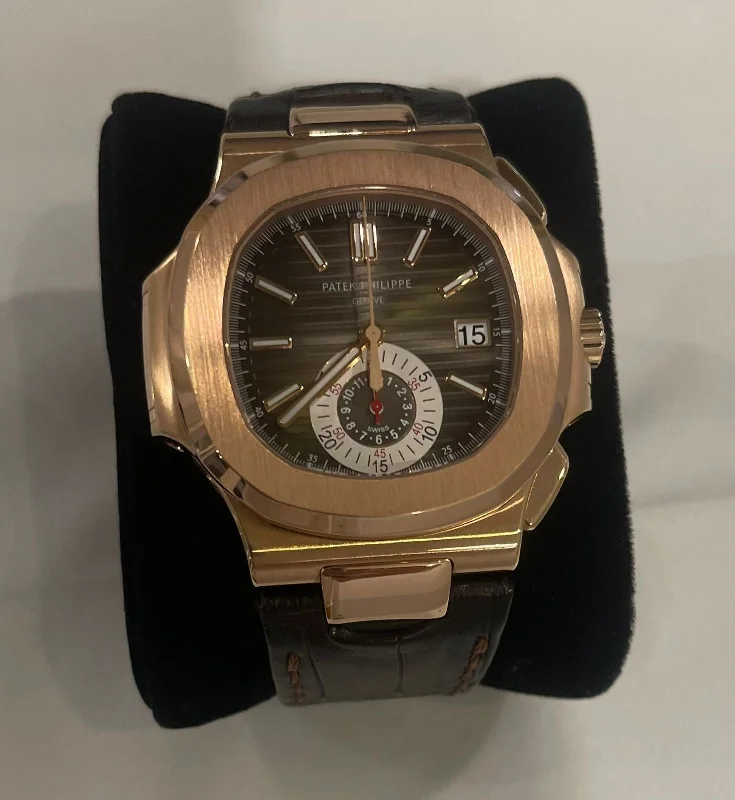 Men's Patek Philippe Watches with White Gold Cases-NAUTILUS 5980R-001 ROSEGOLD CHRONOGRAPH (2017)