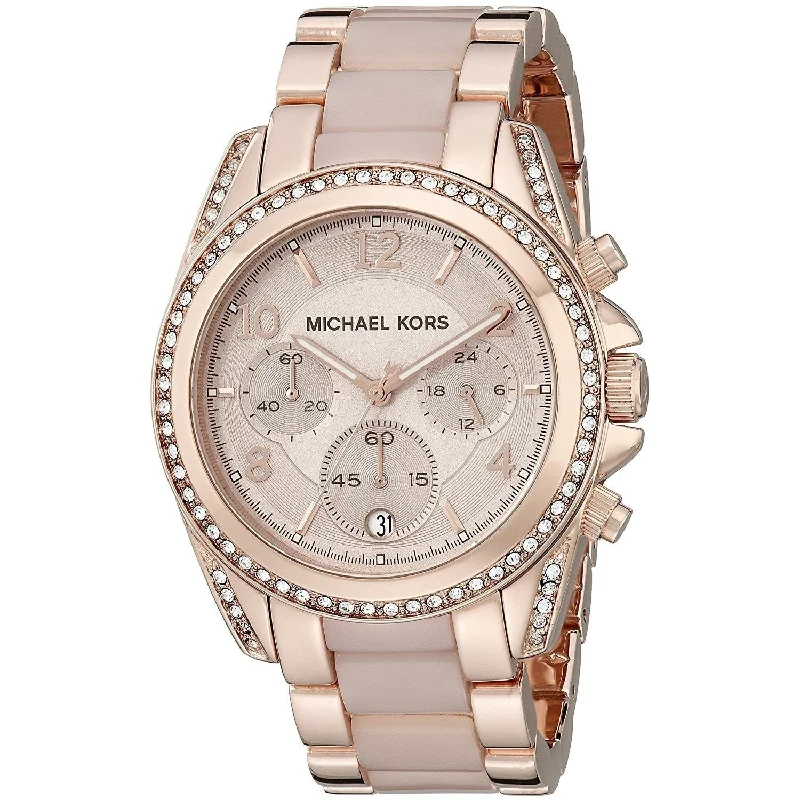 Women's Chronograph Watches for Retro Charm-Michael Kors Women's MK5943 Blair Chronograph Crystal Two-Tone Stainless steel and Acetate Watch