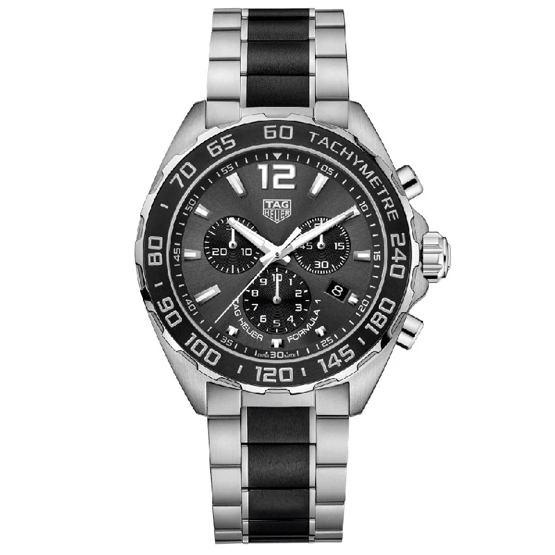 Women's Chronograph Watches for Temperature Monitoring-TAG Heuer Formula 1 43mm Grey Dial Steel & Ceramic Quartz Chronograph Gents Watch CAZ1011.BA0843