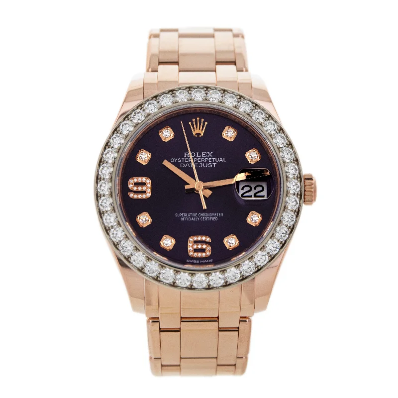men's Rolex watches with enamel dial -​Rolex Datejust Pearlmaster Rose Gold Purple Dial Diamonds 39mm 86285 Full Set