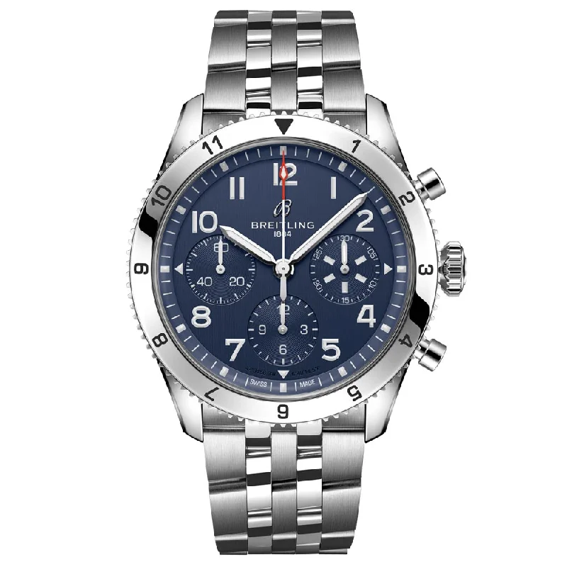 Women's Chronograph Watches with Date Display-Breitling Classic AVI Tribute to Vought F4U Corsair 42mm Blue Dial Automatic Chronograph Gents Watch A233801A1C1A1