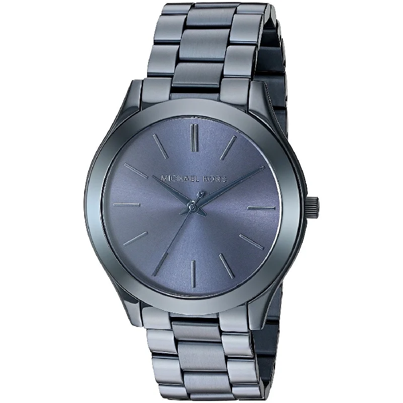 Women's Chronograph Watches with Compass Calibration-Michael Kors Women's MK3419 Slim Runway Blue Stainless Steel Watch