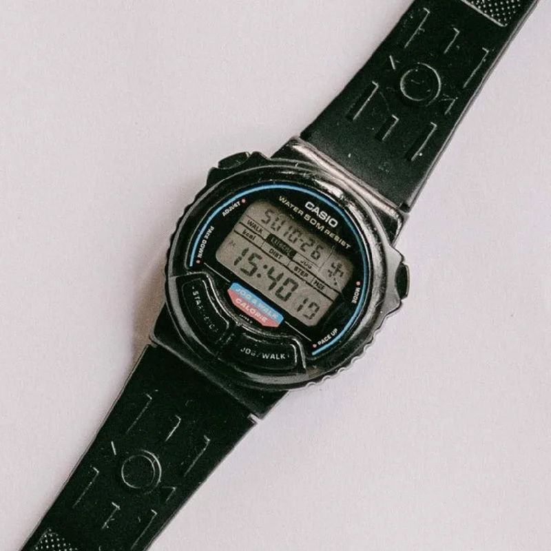 Women's Pilot Watches with Dual Time Zones-Vintage Casio 880 JC-11 Jog & Walk Calorie WR50 Quartz Watch