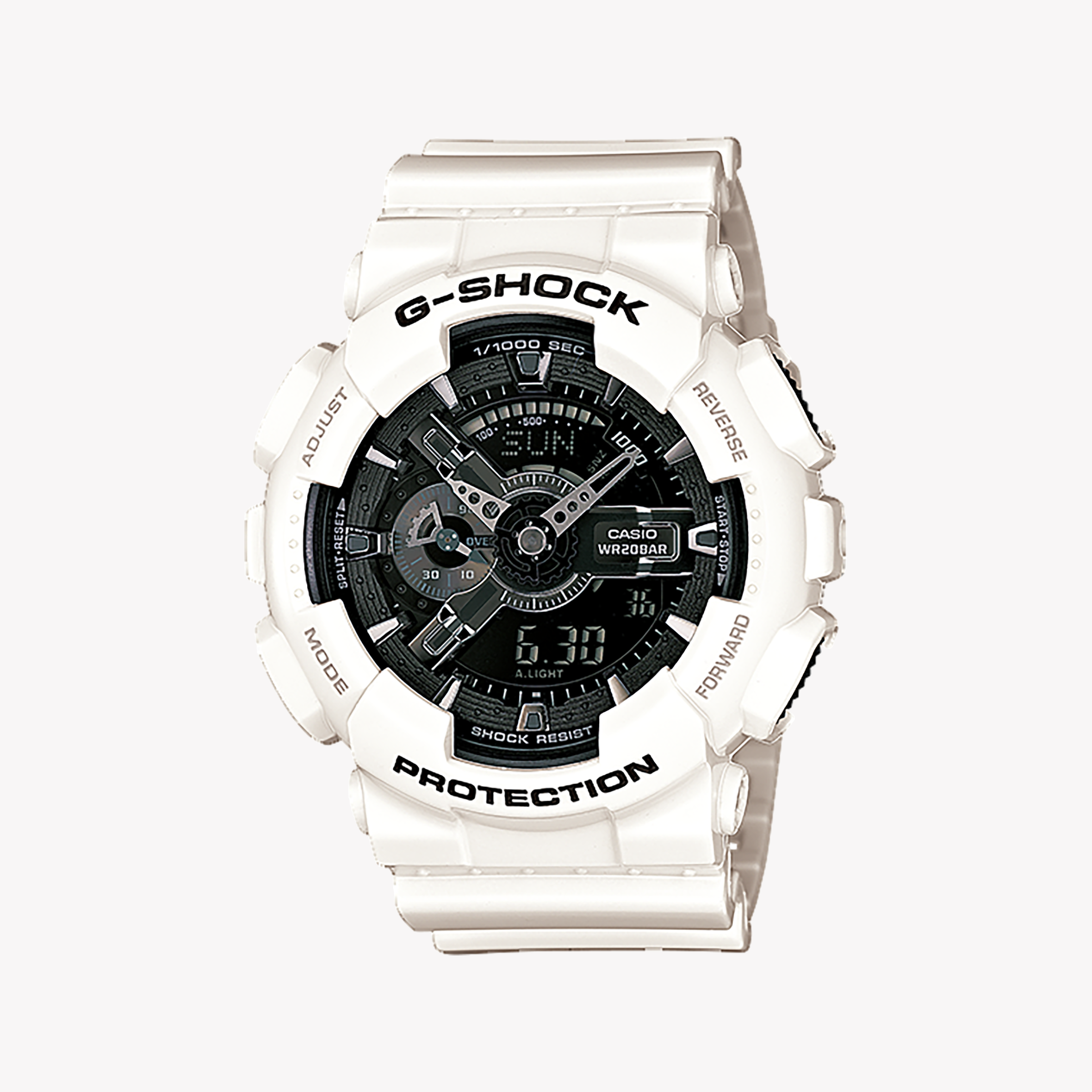 Men's Digital Watches with Dual Time Zones-G-SHOCK Men's White Resin Watch, Digital Dial | GA-110GW-7ADR